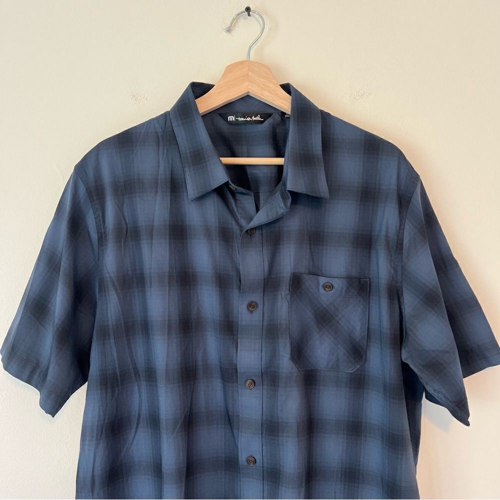 Travis‎ Mathew Mens Short Sleeve Button Up Shirt Blue Check Print Size XL - Picture 2 of 8
